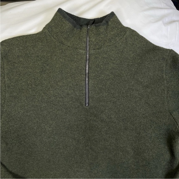 Lochaven of Scotland Sweater Mens M Moss Green 1/4 Zip 100% Wool Hunting Lodge - Picture 2 of 11